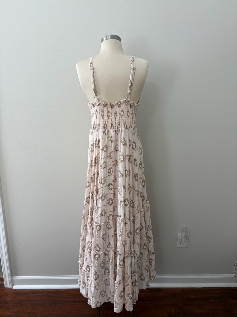 Ananta Blush Pink Embellished Boho Maxi Dress Tassel Tie OS Boho Chic Romantic - Picture 5 of 11